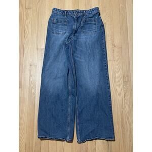 Free Assembly Jeans Womens 12 Blue Super High Rise Wide Leg Patch Pockets Denim